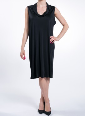 Dress Round Neck Drape Flash Black