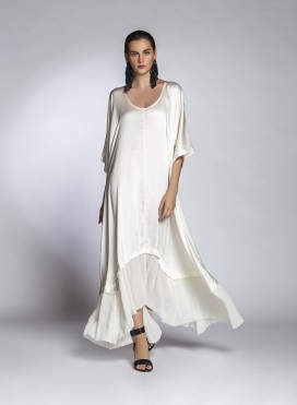 Dress Mytes Long Sleeve Satin/Chiffon 100% Silk