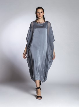 Dress Tetragono Satin/Chiffon 100% Silk Pebble