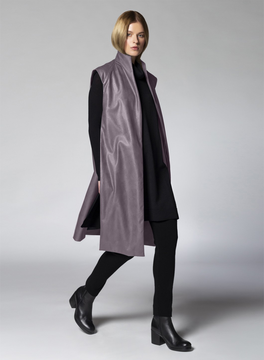 Coat Slits Sleeveless Faux Leather
