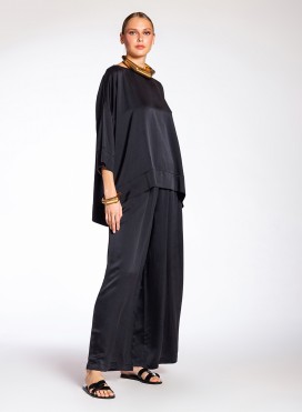 Blouse Boat Neck Satin 100% Silk