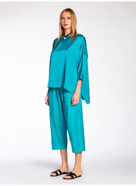 Blouse Boat Neck Silk/Cotton