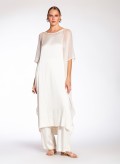 Dress Tetragono Satin/Chiffon 100% Silk Ecru