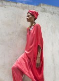 Dress Tetragono Satin/Chiffon 100% Silk Coral