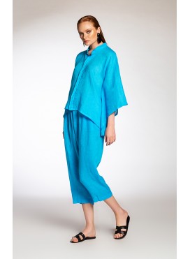Shirt Mao Poncho Bir Linen Turquoise