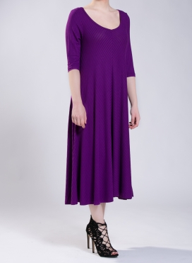 Dress Asymmetric 3/4 Sleeves Maxi 0.5 Rib Elastic