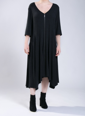Dress Zip Long 3/4 Sleeves Marbled Effect Fabric Elastic